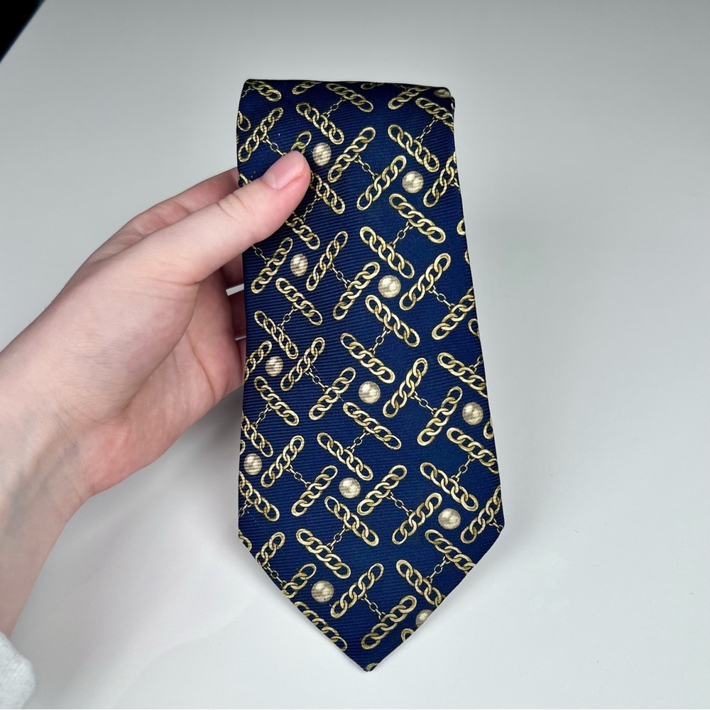 Chanel Navy Tie with Gold Chain Pattern